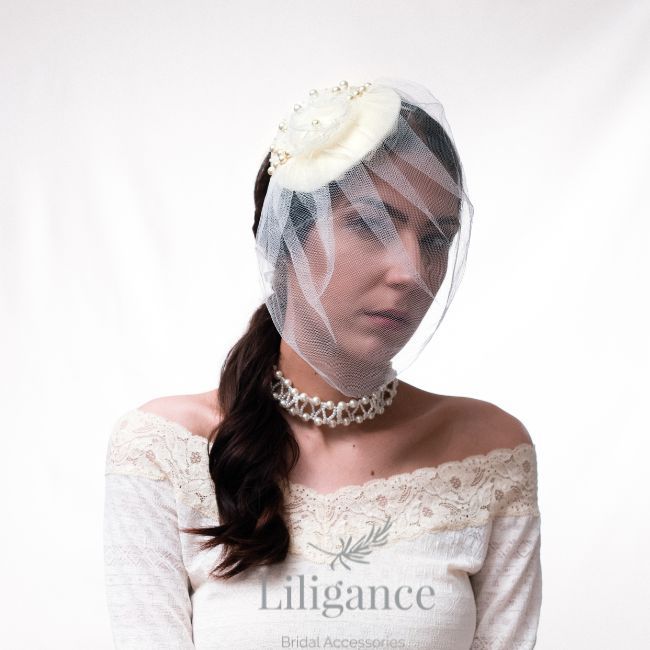 Ivory veil, mini veil, birdcage veil